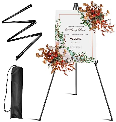 160cm Staffelei, Staffelei Stand für Display Künstler Hochzeit Zeichen Poster Klappstaffelei Verstellbares Metall Schwarz Teleskop Boden Staffeleien mit Tragebeutel für Kunstdisplays Aktivitäten