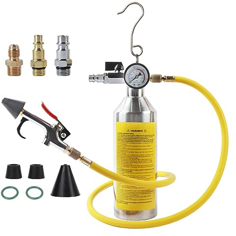 MRCARTOOL AC Flush Kit, Car Air Conditioning System Flush Canister Kit A/C Flush Gun Auto Air Conditioner Flushing Tool AC Cleaning Tool with Pressure Gauge and 1M Hose, HVAC Flush Kit for Car
