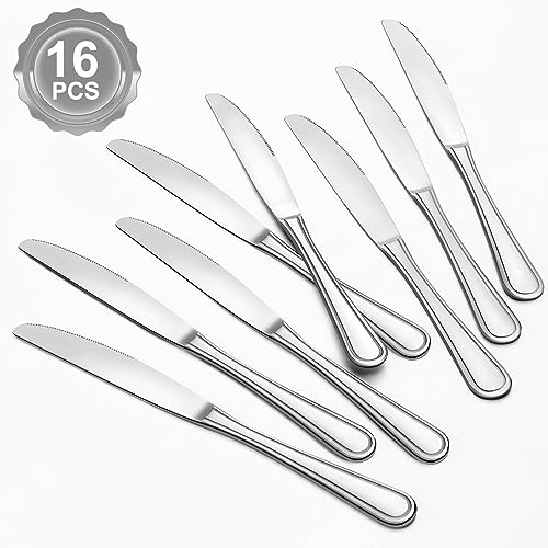 BEWOS 16 Stück Tafelmesser, 23CM Tischmesser, Buttermesser aus Edelstahl, Kostengünstiges Besteck Messer, Geeignet für Haus/Restaurant/Küche, Spülmaschinenfest & Spiegelpoliert