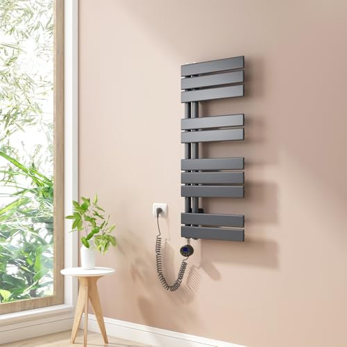 Heilmetz Scaldasalviette Elettrico Bagno 899x400mm, Termoarredo Bagno con Termostato Digitale, Termosifone Elettrico, Controllo Della Temperatura, Function Timer, Radiatore Vertical, Antracite