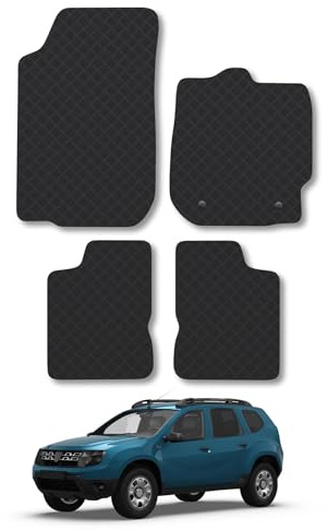 DACIA DUSTER (2010-2018) Rubber Car Mats Accessories Tailored Fit Compatible Accessory Waterproof Protection Non-Slip Floor Mats Full Coverage Durable Front Rear Set Coverage with Clips