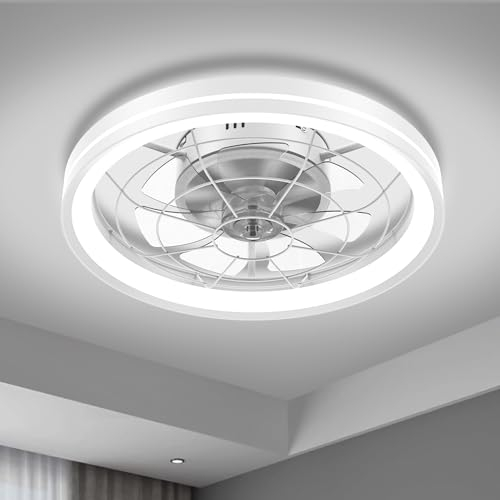 Airwit 48cm Ventilateur de Plafond Silencieux avec Lumiere et Telecommande, Moderne Rond Ventilateurs de Plafond avec Lampe Intégrée, Dimmable Ventilateur Plafond Chambre avec Reversible DC Moteur