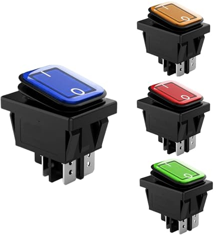 JINXIAN 4 Pièces Interrupteur a Bascule Etanche Mini Interrupteur avec Voyant 4 Broches 2 Positions 16A 250V AC Bouton Marche Arret Électriques Applicables(Rouge/Vert/Jaune/Bleu)