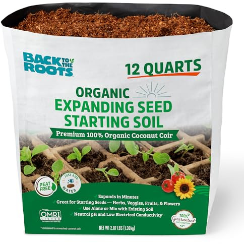 Back to The Roots Organic Seed Starting, Compressed Block expands to 12 Quarts, Made for Herbs, Veggies, Flowers