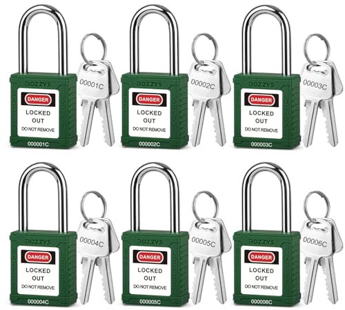 Industrial Lockout Tagout Sicherheits-Vorhängeschloss Set (BD-GT04KD-6PCS-Grün, verschiedene Schlüssel, 2 Schlüssel pro Schloss)