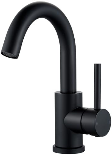 Mitigeur de Lavabo Noir, Robinet Salle de Bain Pivotant à 360°, Haut Robinets de Lavabo pour Salle de Bain en Acier Inoxydable, Monocommande Robinet Lavabo pour Eau Chaude/Froide, Noir