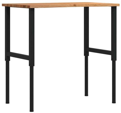 vidaXL Werkbank Hellbraun 100x60x(71,5-98) cm Massivholz Eiche, Arbeitstisch, Werkzeugbank, Werktisch, Werkbank Holz