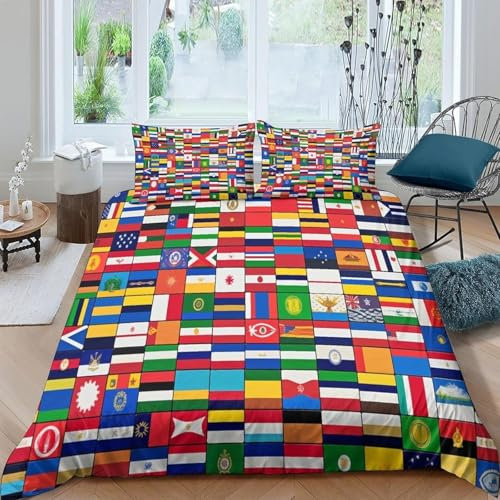 Bettwäsche Länderflaggen Der Welt 240X220 cm Bettwäsche Set Weich Allergiker Mikrofaser Bettbezug Mit Reisverschluss Und 2 Kissenbezug 80X80 cm Für Kinder Erwachsene, 3D Bettbezü-4916219325660500000