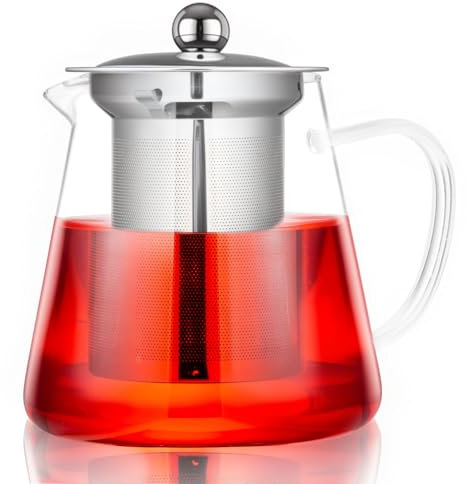 Spring Chef 750ML/26.39OZ Round Glass Teapot with Infuser, Heat-Resistant Borosilicate Glass Strainer Teapot, Removable Infuser Tea Pot Handmade