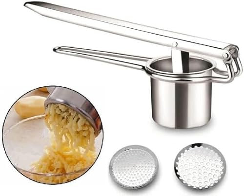 Large 15oz Potato Ricer Masher, Heavy Duty Stainless Steel Vegetable, Fruits Potato Masher and Ricer with 2 Interchangeable Disc kitchen Tool, Press and Mash Kitchen Gadget For Perfect Mashed Potatoes