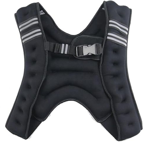 Adjustable Weighted Training Vest, 10kg, Black with Reflective Stripes, Modern Fitness