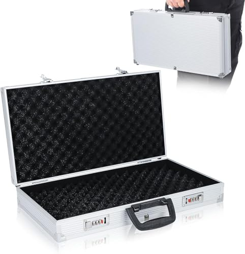 Lockable Aluminium Knife Storage Case 47x25.4x8.4cm Secure Pistol/Knife Box with Dual Digital Locks & Custom Foam Silver ABS Panel Flight Case