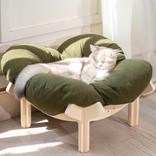 CheerPals Erhöhtes Katzenbett Blumenform, 55cm L&W Großes Katzensofa, Stilvoll Katzenstuhl mit Hochelastischer Weich Kissen, Katzenmöbel zum Schlafen für Alle Katze