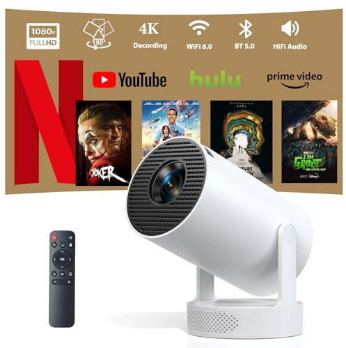 Mini Proyector, Decodificación 4K Full HD 1080P, 20 000 Lúmenes, Sistema Android 11, Wi-Fi 6 y Bluetooth 5.0, Altavoz Hi-Fi Integrado, Proyector Giratorio de 180° para Dormitorio y Cine en Casa