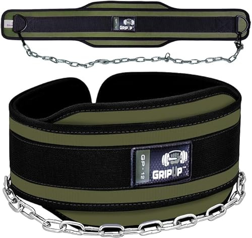 GripUp Dip Belt for Weight Lifting Dipping Gym Belt 36'' Heavy Duty Adjustable Steel Chain 6” Neoprene Padded Back Support Chin Pull Ups Training Powerlifting Bodybuilding Squat