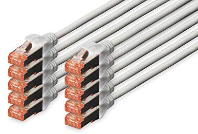 Digitus LAN Cable Cat 6-0.25m - 10 Pack - RJ45 Network Cable - S/FTP Shielded - Compatible with Cat6A & Cat7 - Grey