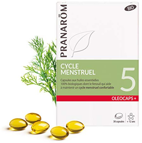 PRANARÔM - Oléocaps 5 - Cycle Menstruel - Aux Huiles Essentielles Ciblées - Dont Fenouil, Lavande Vraie, Cardamome, Gingembre, Lemongrass & + - 100% Naturelle Et Bio - HECT - 30 Capsules Prédosées