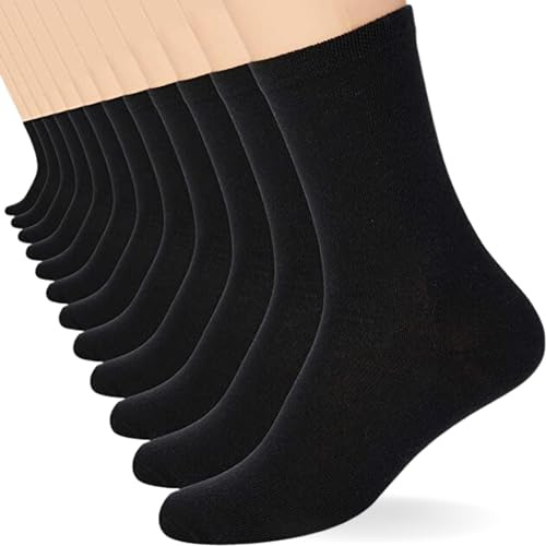 FM London Lot de 12 Paires de Chaussettes Unisexes, Respirantes, Résistantes, Confortables, pour Enfant, Noir, 27-30 EU
