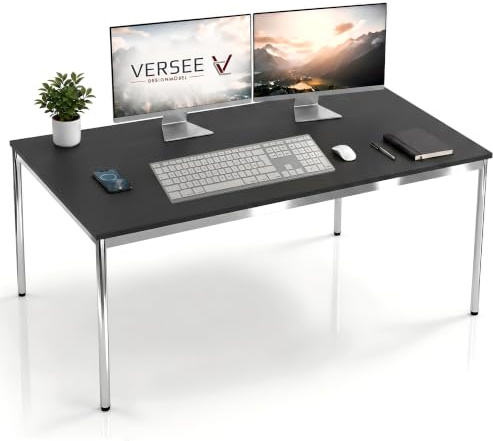 VERSEE Schreibtisch 150 x 60 cm Schwarz, stufenlos manuell höhenverstellbar 75,5–90 cm, bis 200 kg belastbar, SYSTEM8X, Made in Germany
