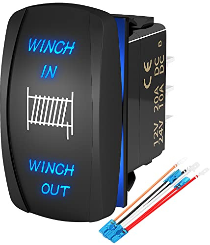 Winch Switch Winch in Winch Out Momentary (ON)-Off-(ON) 7 Pin Winch Rocker Switch Toggle 3 Way 20A 12V 10A 24V DC Waterproof Blue for ATV UTV Automotive Marine Boat