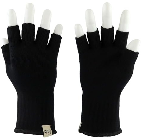 Merino Wool Fingerless Gloves - Hunting and Fishing Glove Liner - Black - Large