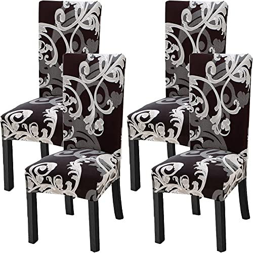 Yiaizhuo Chair Covers for Dining Room Set of 4 Pack Slipcovers High Back Chairs Cover Stretch Slipcover Flower Dark Brown