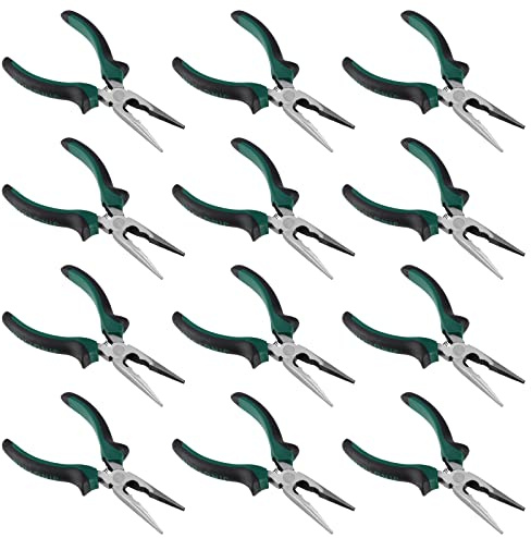 HOIGON 12 Pack 6 Inch Needle Nose Pliers, Spring Loaded Needle Nose Pliers with Wire Cutter and Strippers, Side Cutting Long Nose Pliers for Cutter and Bending Wire, Jewelry Making