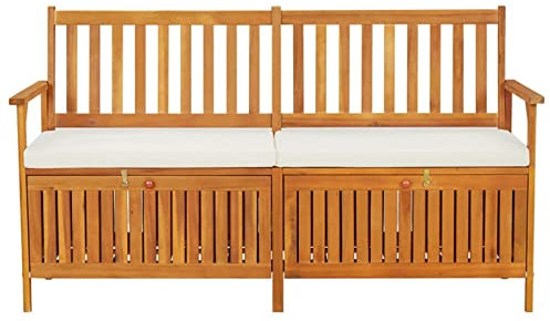 Tidyard Truhenbank Gartenbank mit Stauraum Holzbank Sitzbank Flurbank Bank mit Kissen 170 cm Massivholz Akazie