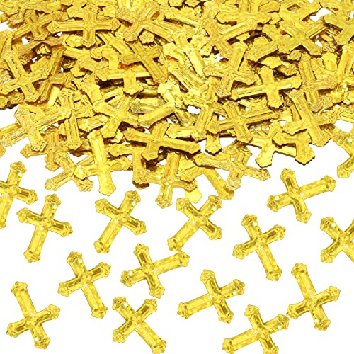 ONLYKXY 520Pcs Cross Table Confetti Decor Glitter Confetti Table Confetti Cross Decoration for Birthday Wedding Foil Theme Thanks Giving Party Valentine's Day Scatter Bless Confetti(Golden）