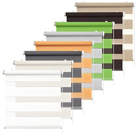 Rikmani Doppelrollo Fensterrollo ARD Duo-Rollo Klemmfixierung Zebrarollo Seitenzugrollo ohne Bohren, lichtdurchlässig und verdunkelnd grün 55-150