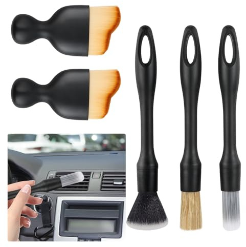 VFANDV Auto Detailingbürste, 5 Stück Auto Reinigungspinsel Car Innenraum Staubkehrende Weiche Bürste Detailing Pinsel Set Reinigungswerkzeug Staubentfernungsbürste for Interior Exterior