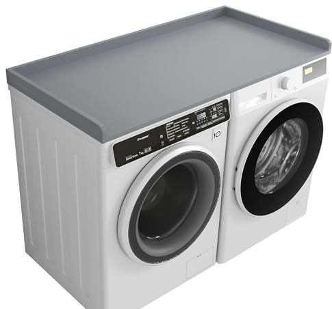 Kaboon Washer Dryer Countertop, Melamine Countertop with 2 Edge Rails - 27.5 Depth x 54 Width Laundry Room Organization, Grey
