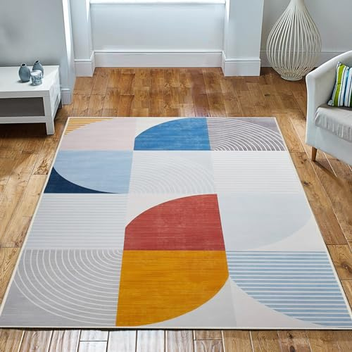 Imperial Rooms Rugs Living Room - Printed Rugs for Bedroom 60x110 Cm Super Soft Modern Pattern Kitchen Rug Geometric Design Non Shedding Abstract Carpet Easy Care (Kira)
