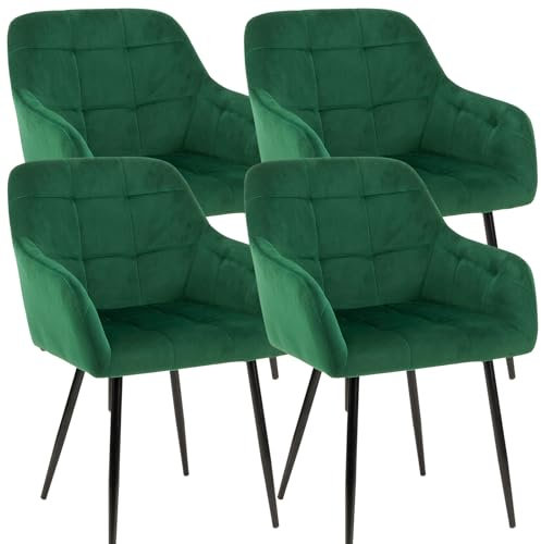 Higliocas Chaise Salle a Manger Lot de 4 - Fauteuil de Cuisine Velours Vert - Chaise Accoudoirs Moderne Rembourrées avec Pieds en Métal, Vert-4