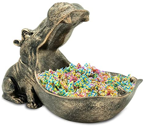 Hippo Statue Key Shell, Large Mouth Figure Key Bowl, Jewelry Storage Box, Sculpture, Table Decoration for Living Room, Gifts (Copper Colour)