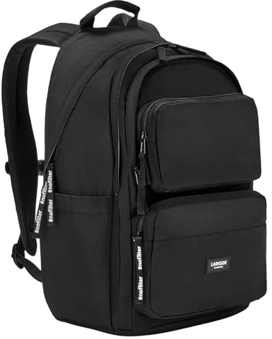 LARKSON Schulrucksack Mädchen & Jungen Teenager Schwarz - No 3 Advanced - Großer Rucksack Damen & Herren für Schule - 16 Laptopfach - Aus Recyceltem PET - Wasserabweisend