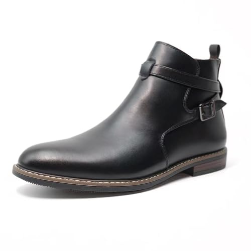 Finishing & Sewing Bottines Chelsea en cuir marron pour homme avec sangle à boucle