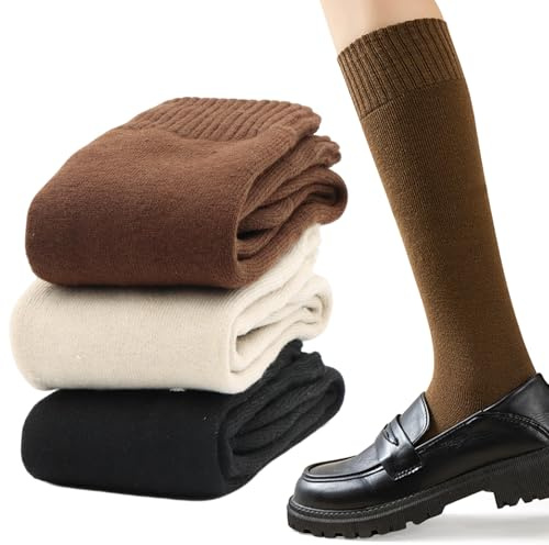 Soleeya 3 Paires Chaussettes Hautes Femme Hiver Montantes Thermique Taille 35-39 Épaisses et Chaude Chaussettes Longues Femme Bottes Hiver