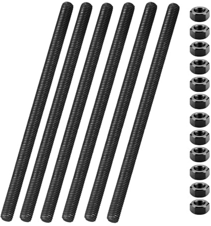 Lot de 6 tiges filetées M8 - Tiges filetées M8 x 330 mm - Tiges filetées entièrement filetées avec 12 écrous - Tige filetée galvanisée avec classe de résistance 4.8 pour montage de meubles (noir)