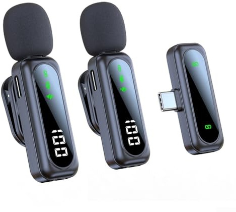 Micrófono Lavalier inalámbrico USB C bidireccional con reducción de ruido para uso de vlogging (uno a dos)