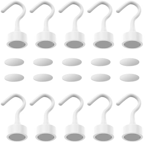 RICKMASK Ganchos magnéticos blancos, 10 unidades de imanes de neodimio de 2 kg con ganchos, mini ganchos magnéticos extra fuertes para frigorífico, barbacoa, hogar, cocina, oficina, crucero, camping