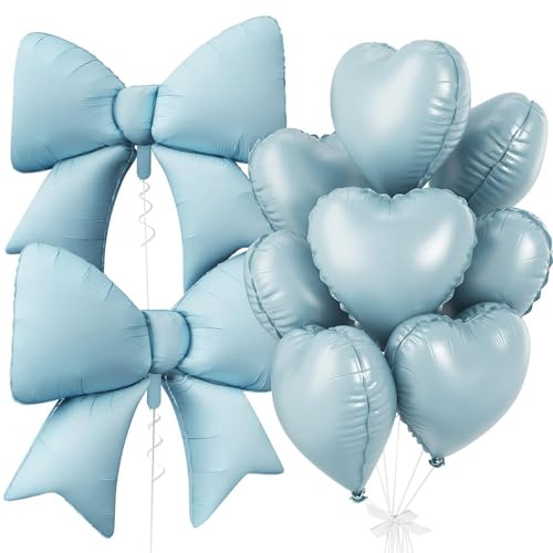 Tourima Juego de globos azules con lazos, 10 unidades, globos de aire en forma de corazón y lazos, decoración para baby shower, niñas