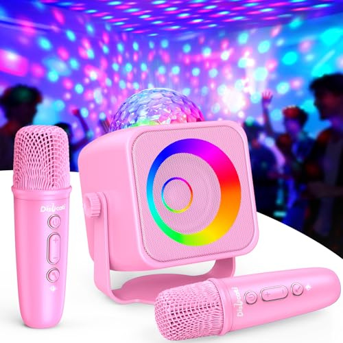 Dislocati Regalo Bambina 3-15 Anni, Karaoke con Microfono Bambini e Adulti Giochi Bambina 3-15 Anni Microfono Bluetooth per Karaoke con Supporto Rimovibile e Luci LED da Discoteca Rosa