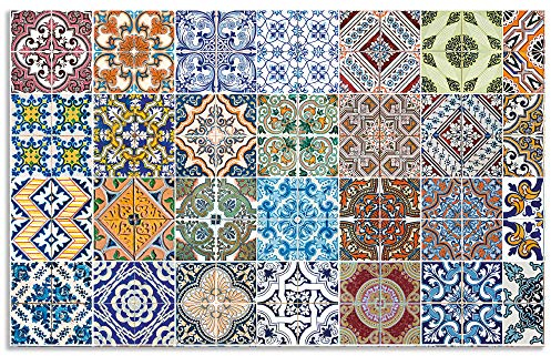 ARTland Spritzschutz Küchenrückwand aus Alu für Küche Herd Spüle 80x50 cm (BxH) mit Motiv Fliesenmuster Abstrakt Landhaus Fliesenoptik Orient Bunt T9OM