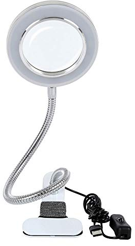 Lámpara estética con lupa 8 dioptrías, lámpara LED USB portátil, clip portátil y lámpara de cuello de cisne flexible para maquillaje tatuaje uñas arte belleza [eficiencia energética clase A], Vidrio