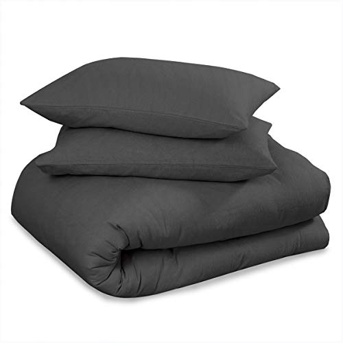 Luxury Premium Quality Plain Dyed Flannel Sheet Set, Fitted Bedsheet and Flat Bedcloth with Matching Pillowcases, 100% Brushed Cotton Easy Care Flannelette Bed Linen, Charcoal, Kingsize Bedding
