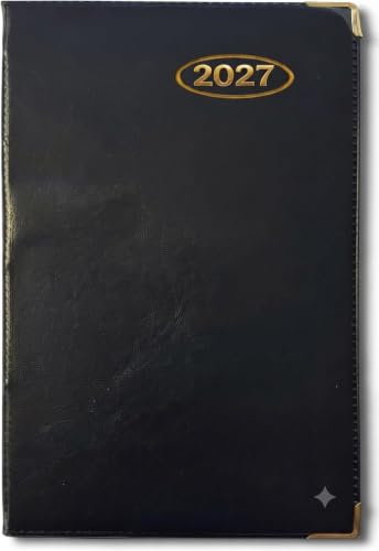 PaulStore 2026 Pocket Week To View Padded Diary Metal Corner Case bound Diary Home And Office Use (Black)