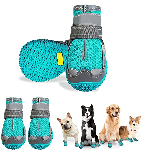 Havenfly 4 Stück Hundeschuhe Pfotenschutz, Breathable Hundestiefel mit Anti-Rutsch Sohle und Reflektierendem Riemen für Hunde Outdoor-Sport (4 Stück, Größe 1(Breite 3.5CM) for 4.5-10.5kg)