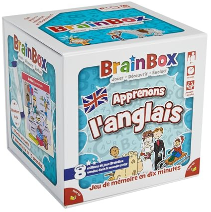 BRAINBOX : Apprenons l'Anglais - Jeu de Mémoire pour Enfants dès 8 ans - Jeu de Société pour Apprendre l'Anglais en s'Amusant - Jeu Educatif - 1 Joueur ou Plus - 10 Min - Version Française