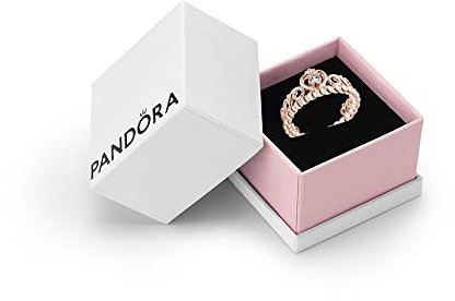 PANDORA Signature Women's 14k Rose Gold-Plated Princess Tiara Crown Cubic Zirconia Ring, Size 50, With Gift Box